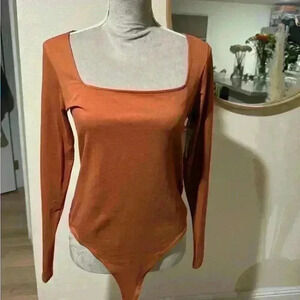 Abound Square Neck Long Sleeve Bodysuit in burnt orange. Size L